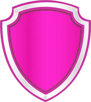 a pink shield with a white border