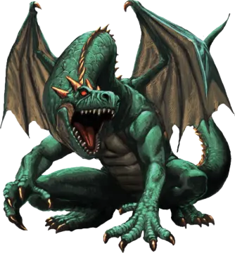 an illustration of a green dragon with its mouth open