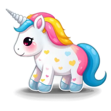 a cartoon unicorn with hearts on it's mane