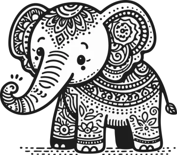 a black and white drawing of an elephant