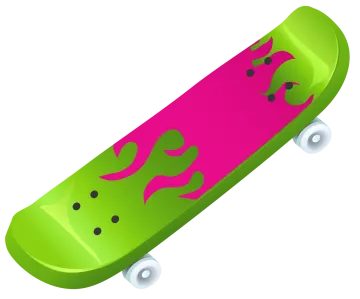 a pink and green skateboard