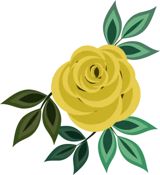 a yellow rose with green leaves