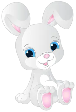 a white rabbit with blue eyes and pink ears