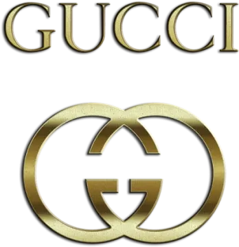 a white and gold logo with the word guci on it
