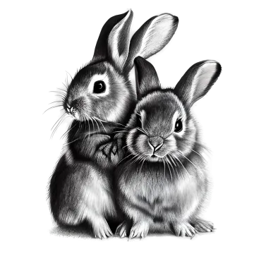 a black and white drawing of two rabbits