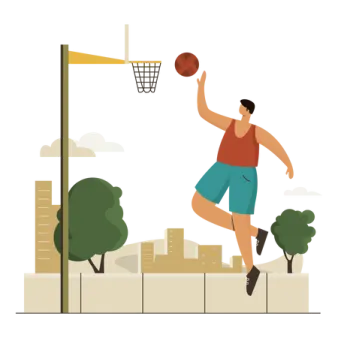 an illustration of a man playing basketball on the street
