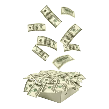 a box filled with money flying out of it