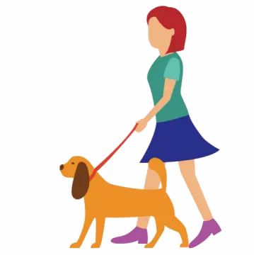 a woman walking her dog