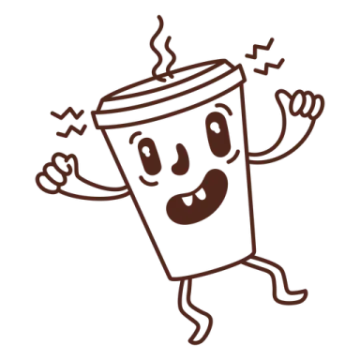 a cup of coffee with arms and legs