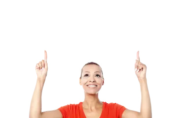 a woman with her hands up in the air