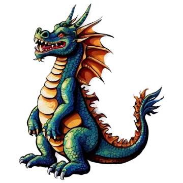 a blue and orange dragon with its mouth open