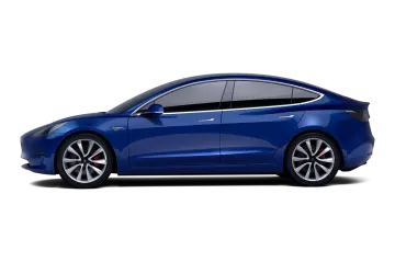 a blue tesla model 3
