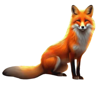 a red fox sitting down and looking at the camera