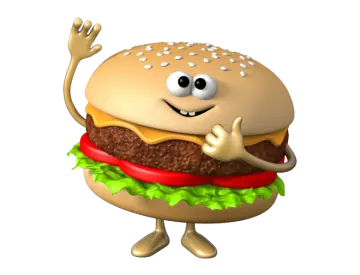 a hamburger with a big smile and arms up
