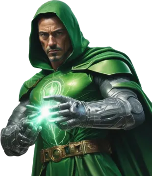 a man in a green cloak with his hands open