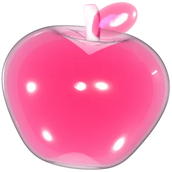a pink apple with a leaf on top