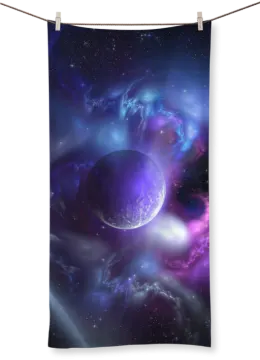 a tapestry hanging on a wall with space in the background
