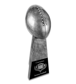 a silver trophy with a football on it