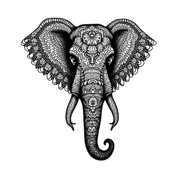 a black and white drawing of an elephant's head