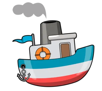 a boat with a flag on it's side