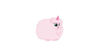 an illustration of a pink cat with green eyes