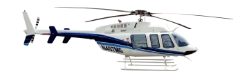 a white and blue helicopter flying in the sky