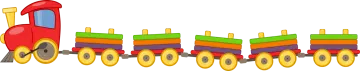 a cartoon train with colorful colored wheels