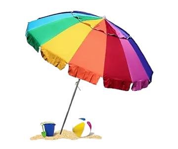 a colorful umbrella and sand on the beach