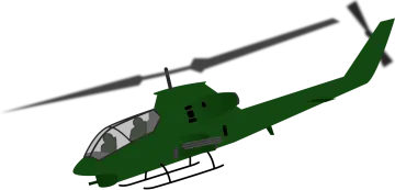 a green helicopter flying through the air