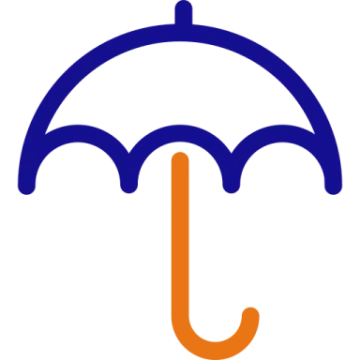 a blue and orange umbrella on a white background