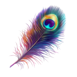 a colorful peacock feather on a white background