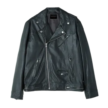 a black leather jacket on a white background