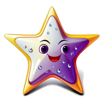 a smiling star with water droplets on it