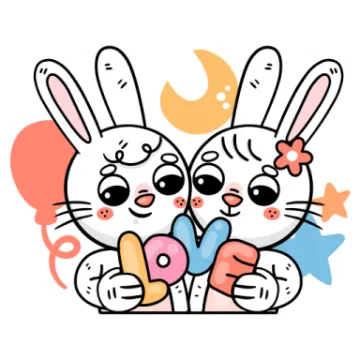 two cute rabbits eating ice cream