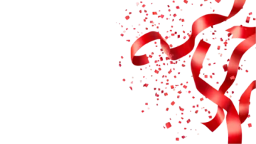 a white background with red ribbons and streamers