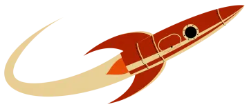 an illustration of a red rocket with a white background