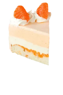 a piece of cake with orange and white frosting