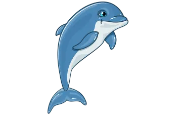 a blue dolphin with its mouth open