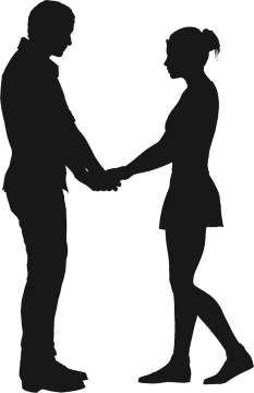a silhouette of two people shaking hands