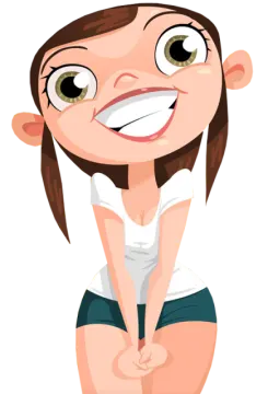 a cartoon girl with brown hair and white shirt