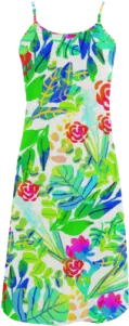 a white dress with colorful flowers on it