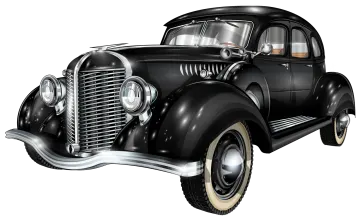 an old black car on a white background