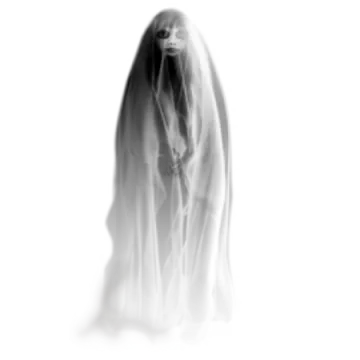 a ghostly figure in black and white on a white background