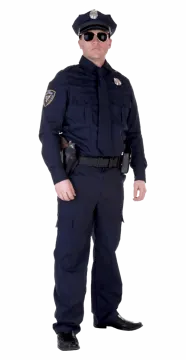 a man wearing a police uniform and sunglasses