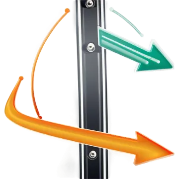 an arrow pointing up to the right and left