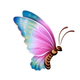 a pink and blue butterfly on a white background