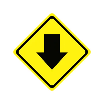 a yellow and black road sign with an arrow