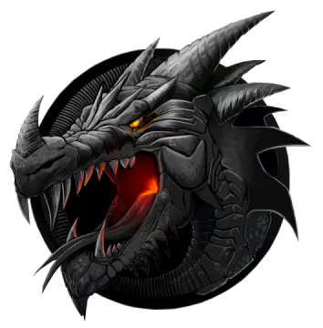 a black dragon with red eyes and fangs