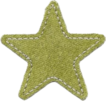 a green glitter star with white stitching