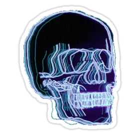 a blue skull sticker on a white background